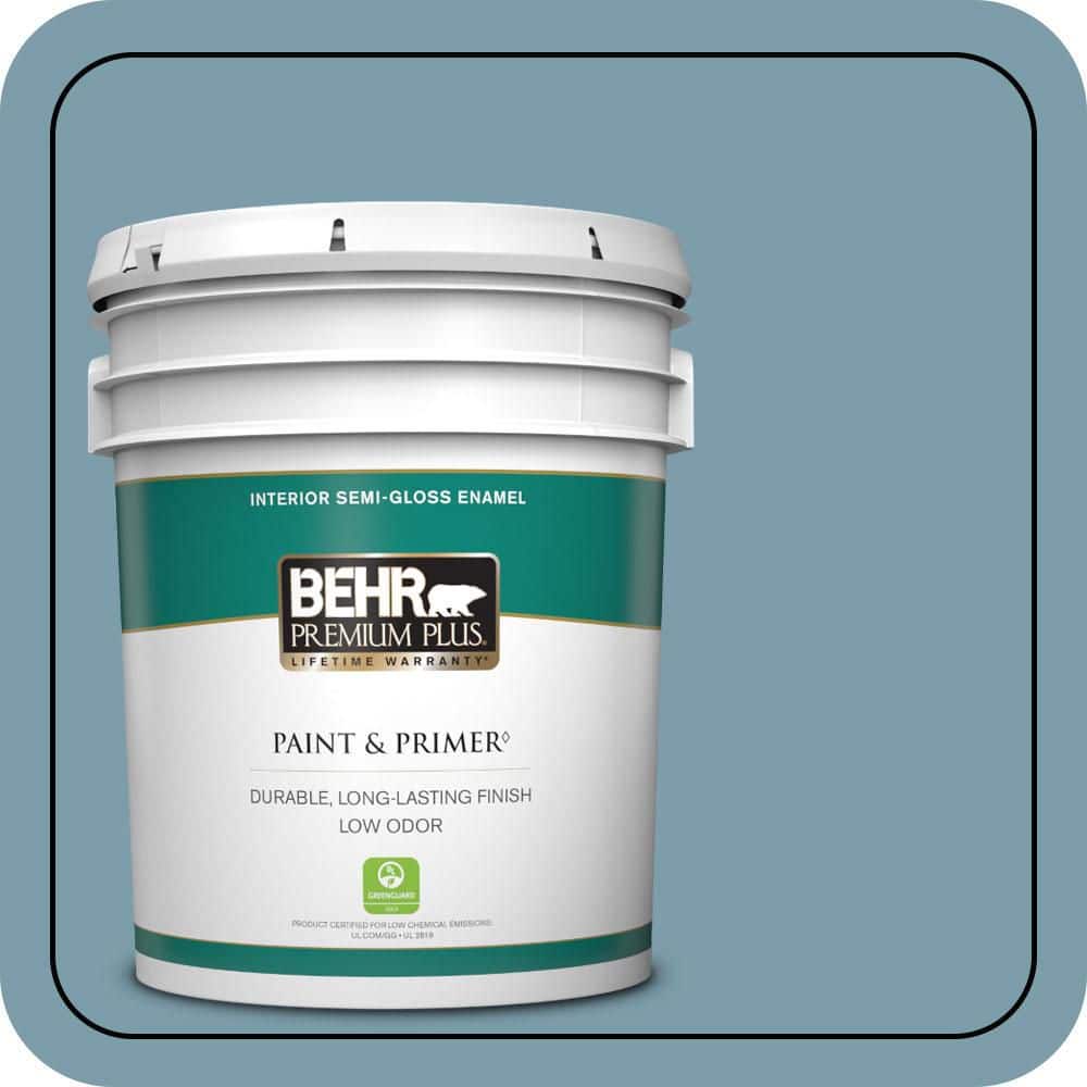 BEHR PREMIUM PLUS 5 gal. #S470-4 Dolphin Blue Semi-Gloss Enamel Low Odor Interior Paint & Primer