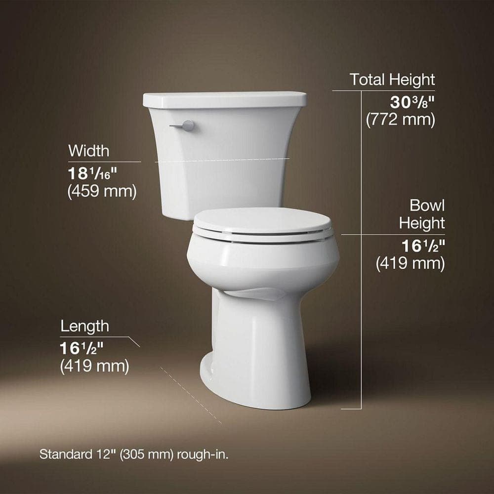 KOHLER Highline Arc 12 in. Rough In 2-Piece 1.28 GFP Single Flush Round Chair Height Toilet in White with Soft Close Seat (4)