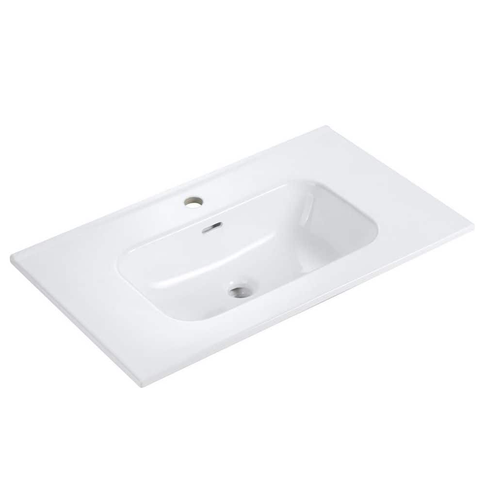 LIVACA 30 in. x 18 in. Drop-In Bathroom Sink in Gloss White Ceramic with Integrated Bowl Durable Construction (1)