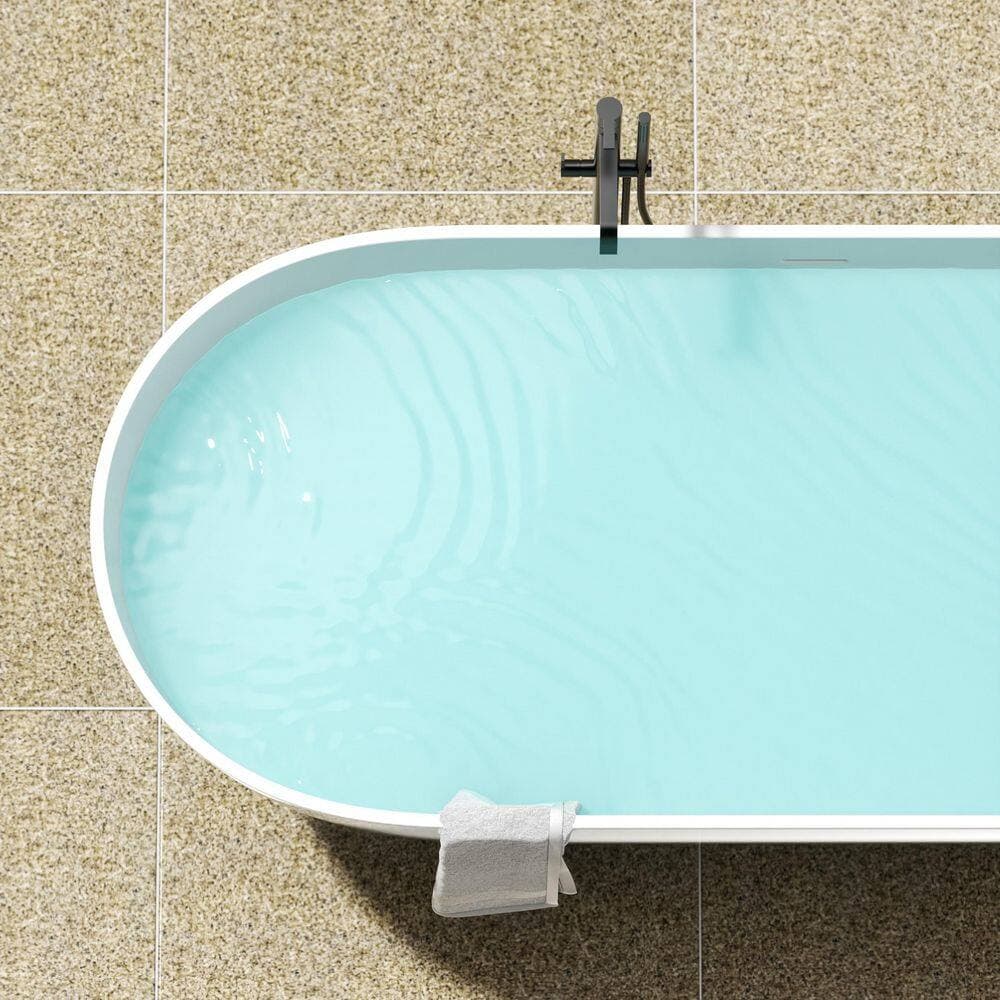 LIVACA 63 in. x 29.52 in. Soaking Solid Surface Freestanding Bathtub with Center Drain in Matte White (3)