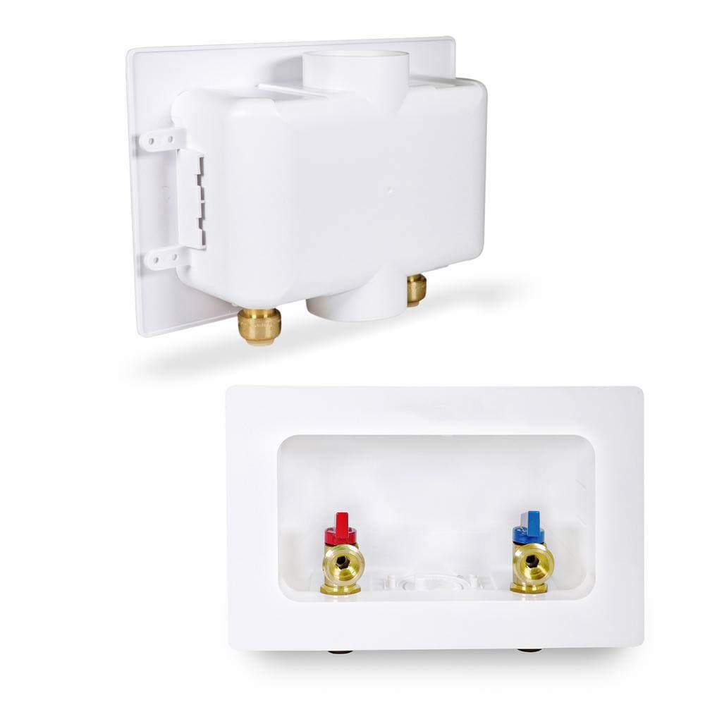 The Plumber's Choice 1/2 in. Push-Fit  x 3/4 in. MHT Brass Washing Machine Valve Fittings in White ABS Plastic Outlet Box (2-Pack) (2)