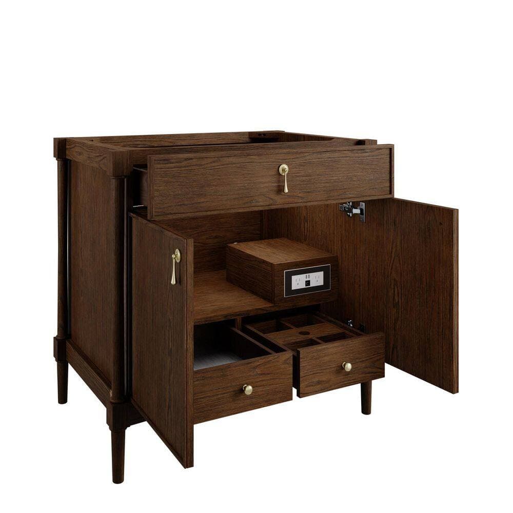 James Martin Vanities Kinnsden 35.25 in. W x 23.1 in. D x 34.8 in. H Single Bath Vanity Cabinet without Top in Sable Oak (3)
