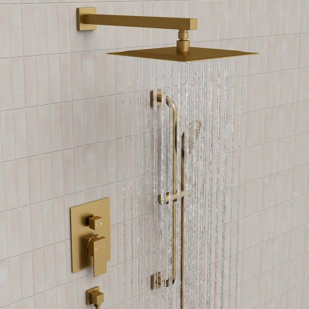 YAWWALK 2-Spray Wall-Mounted Rain Shower System with 10 in. Shower Head, Handheld Shower, Valve (2)