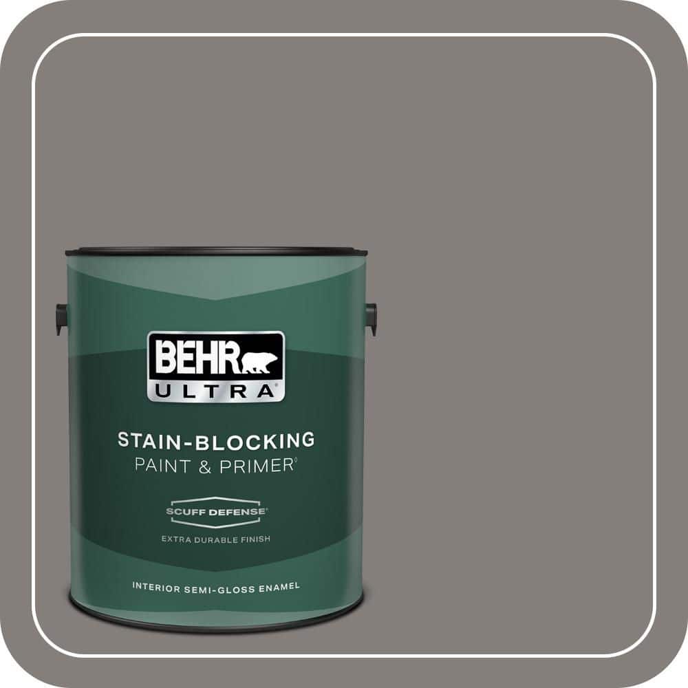 BEHR ULTRA 1 gal. #PPU18-17 Suede Gray Extra Durable Semi-Gloss Enamel Interior Paint & Primer