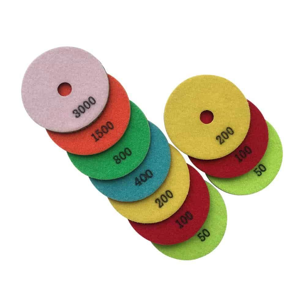 EDiamondTools 4 in. Wet Diamond Stone Polishing Pads, 10 Pad Set, Dark Resin, #50 (2), #100 (2), #200 (2) to #3000 Grit (2)