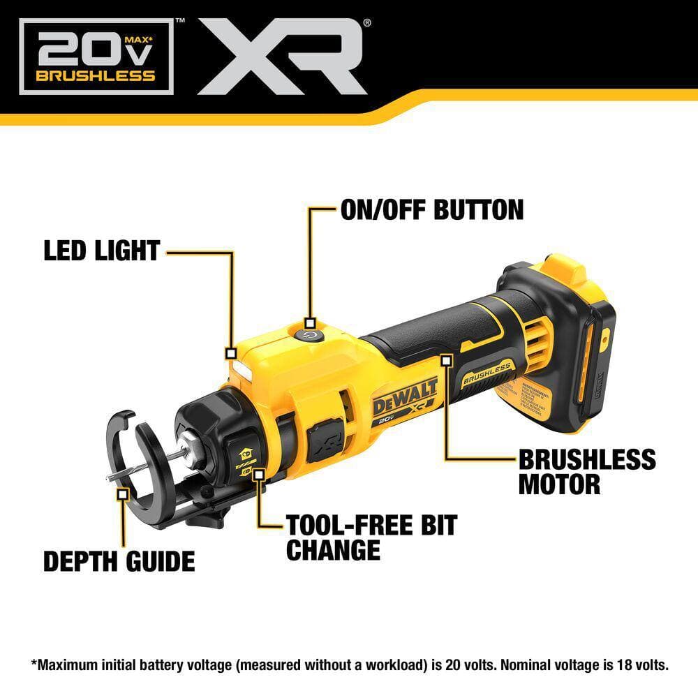 DEWALT XR 20V Lithium-Ion Cordless Rotary Drywall Cut-Out Tool with POWERSTACK 20V 5.0 Ah and 1.7 Ah Batteries and Charger (2)