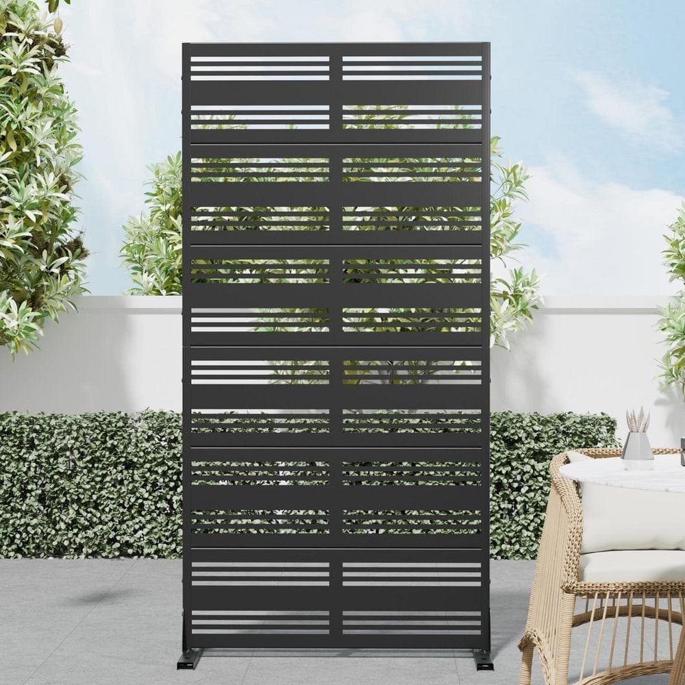 Lirago 72 in. x 35 in. Outdoor Black Metal Privacy Screen Garden Fence (1)