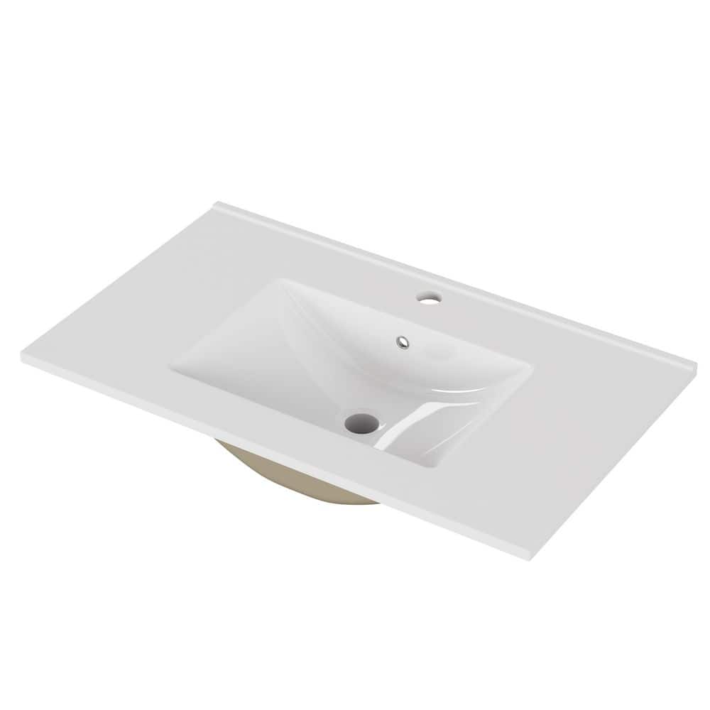Unbranded White 32-Inch Rectangle White Ceramic Bathroom Vessel Sink,Pre-Drilled Faucet Hole,Space-Saving Design,Easy to Clean