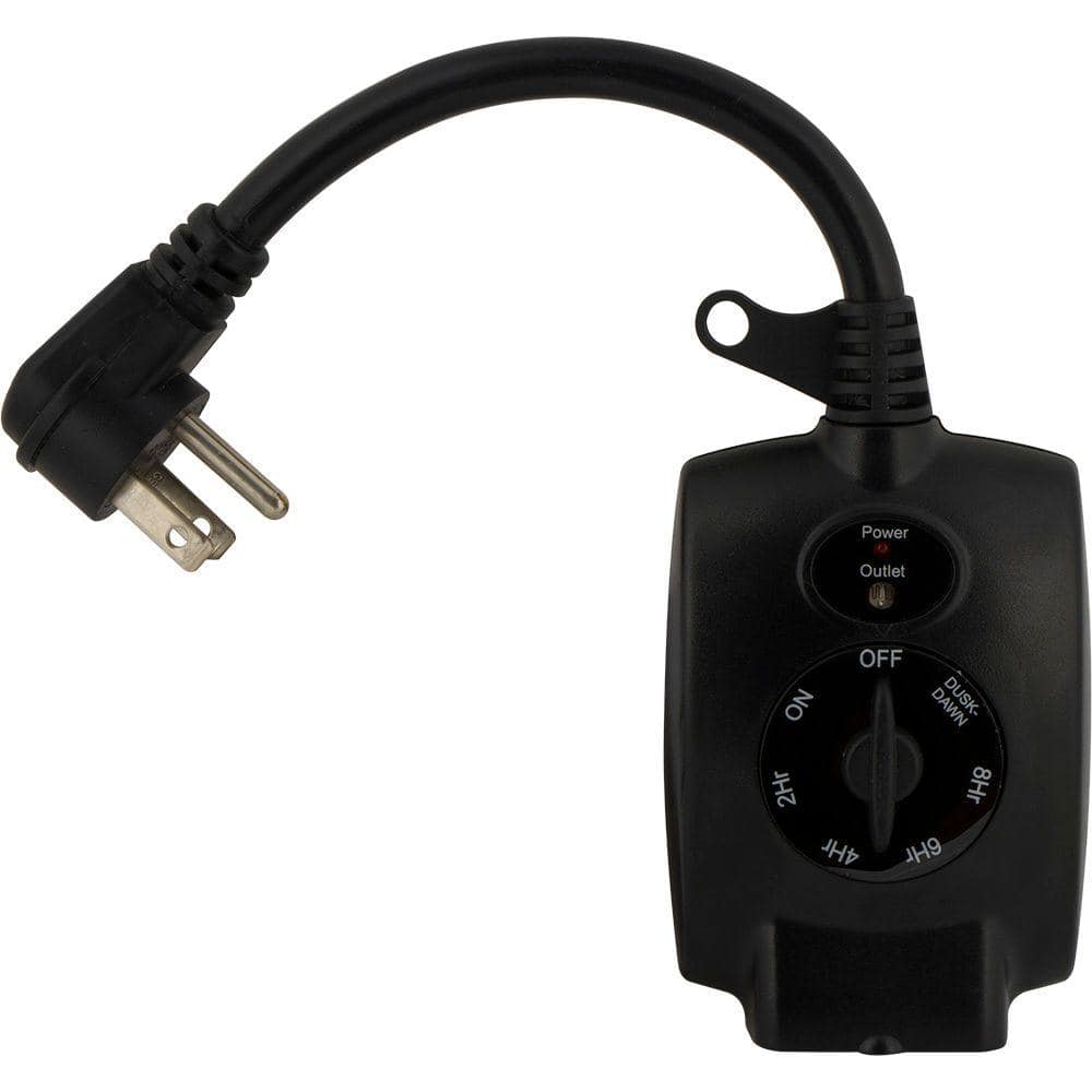 Defiant 15 Amp 24-Hour Outdoor Plug-In Mechanical Dusk to Dawn Countdown Timer with Grounded Outlet, Black