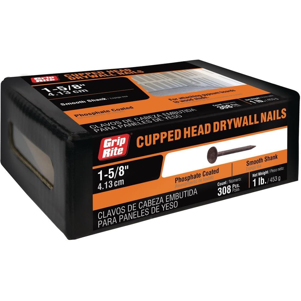 Grip-Rite 1-5/8 in. x 13-Gauge Phosphate Coated Smooth Shank Drywall Nails 1 lb. Box