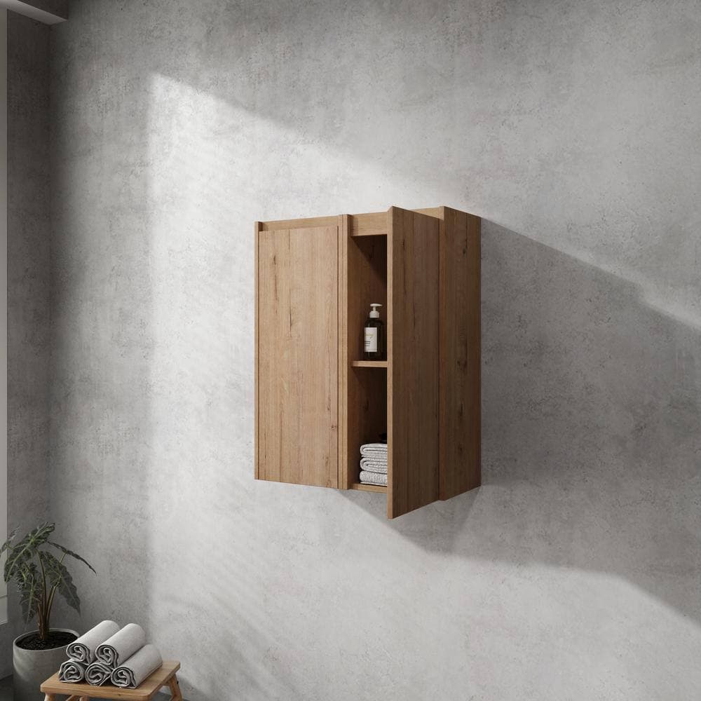 Tenleaf 11.81 in. W x 9.81 in. D x 59.00 in. H Bathroom Storage Wall Cabinet in Imitative Oak with Soft Closing Door (3)