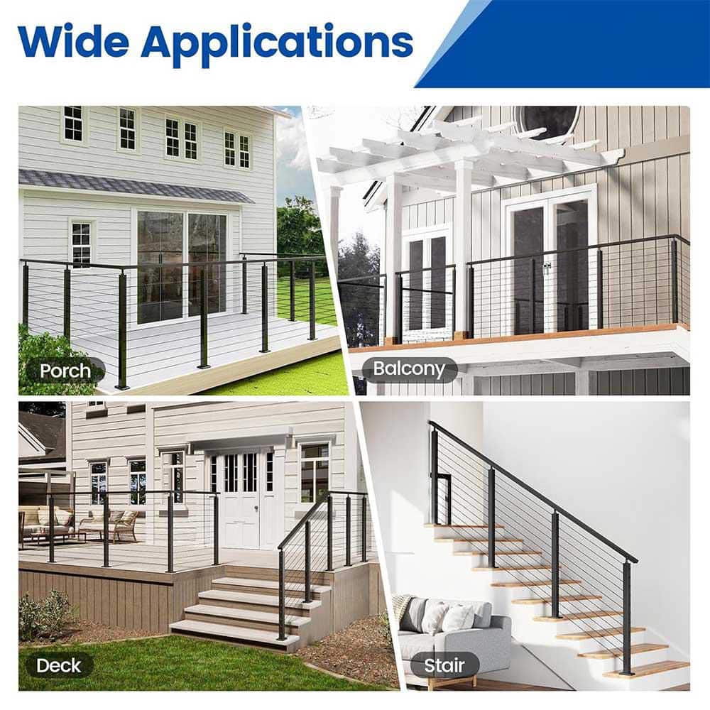 Afoxsos Black Modular Cable Railing Kit 2 in. 4 Level Post Set Adjustable for Decks Easy DIY No Handrail Needed Stainless Steel (2)