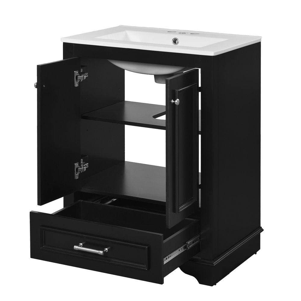 COWLOWN 24.2 in. W x 18.3 in. D x 33 in. H Bathroom Black Linen Cabinet (1)