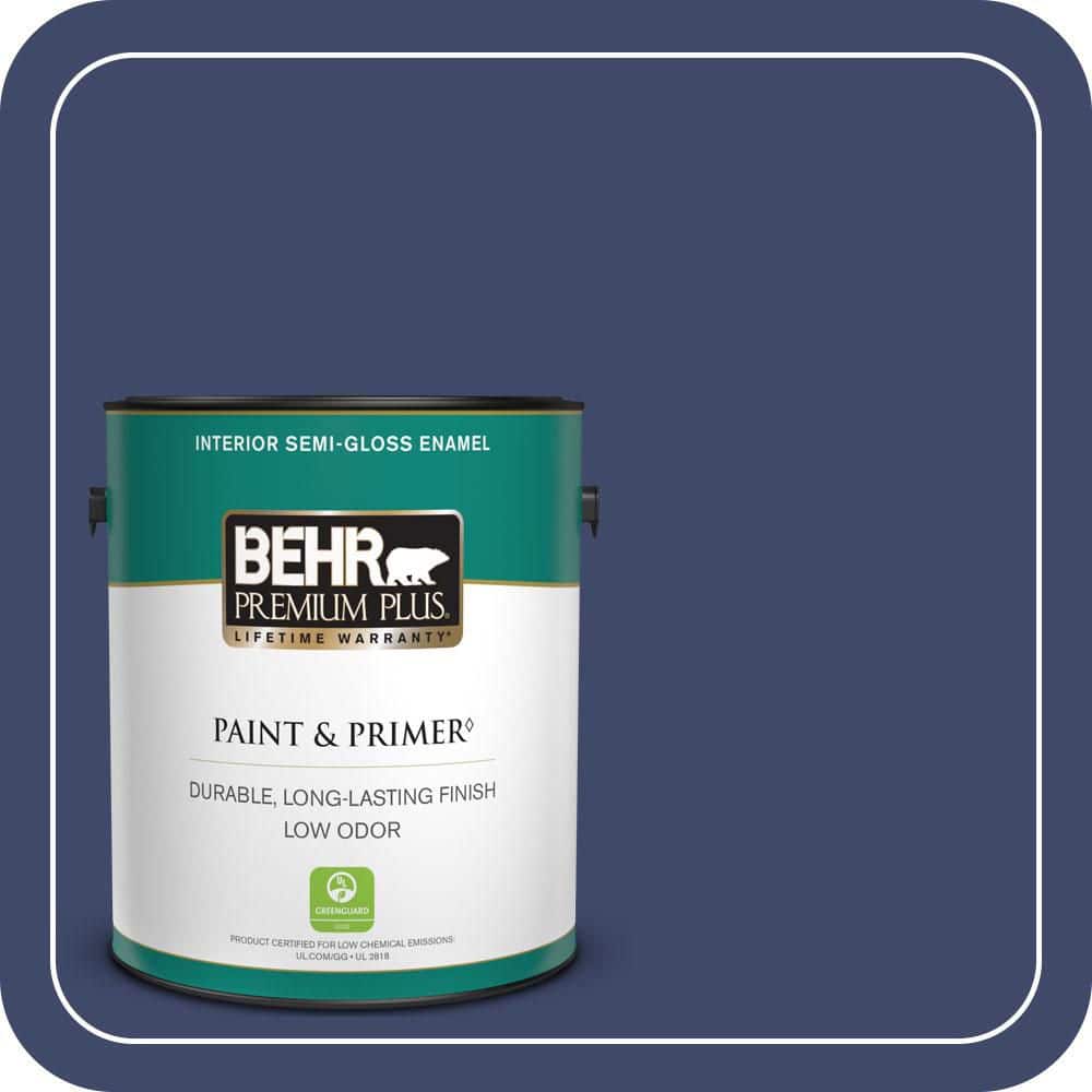 BEHR PREMIUM PLUS 1 gal. #PPU15-01 Nobility Blue Semi-Gloss Enamel Low Odor Interior Paint & Primer