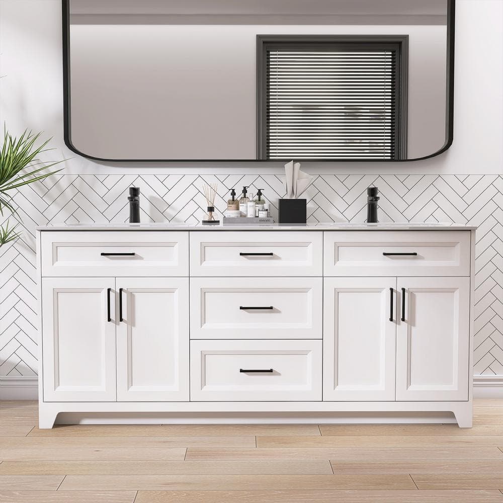 Zeafive Solid Wood 72 in. W x 21.5 in. D x 33.5 in. H Double Sink Bath Vanity Cabinet without Top Freestanding Base in White (3)