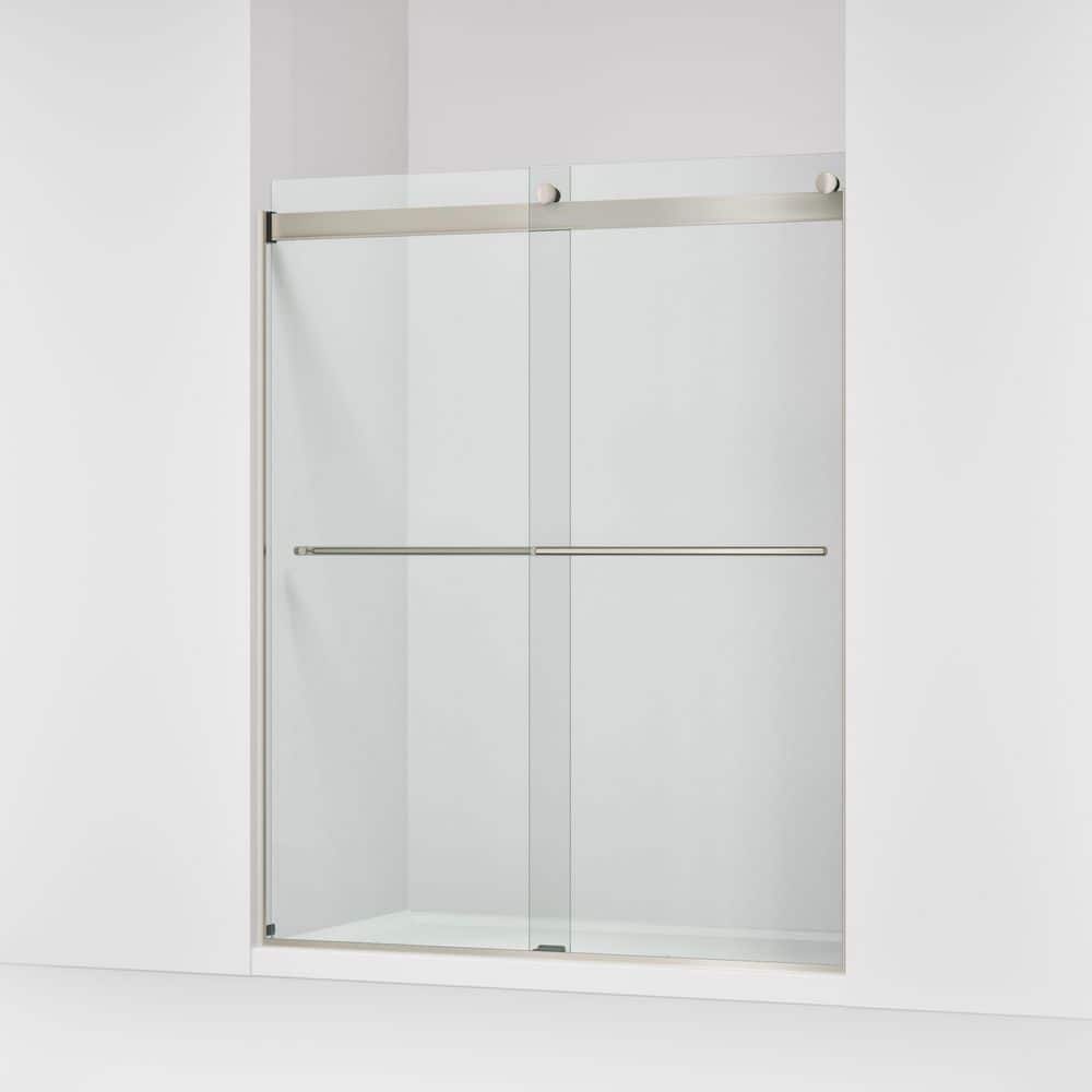 KOHLER Claro 57-60 in. W x 74 in. H Frameless Sliding Shower Door in Brushed Nickel with 1/4 in. Thick Clear Tempered Glass (2)