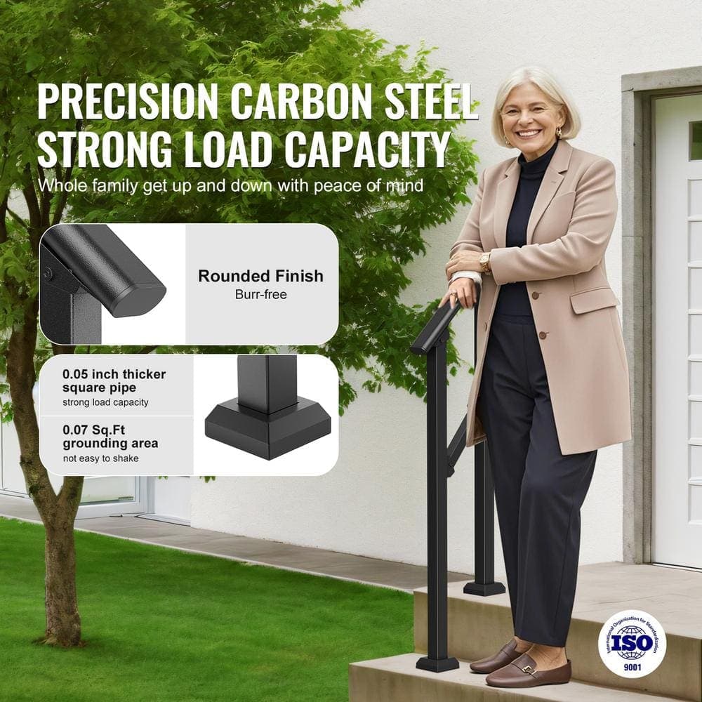 SVOPES 1-2 Step Outdoor Handrails, 36.2 in. H x 3.3 in. W, Black, Steel, Stair Railing Kit, Senior Support, Porch and Concrete (2)