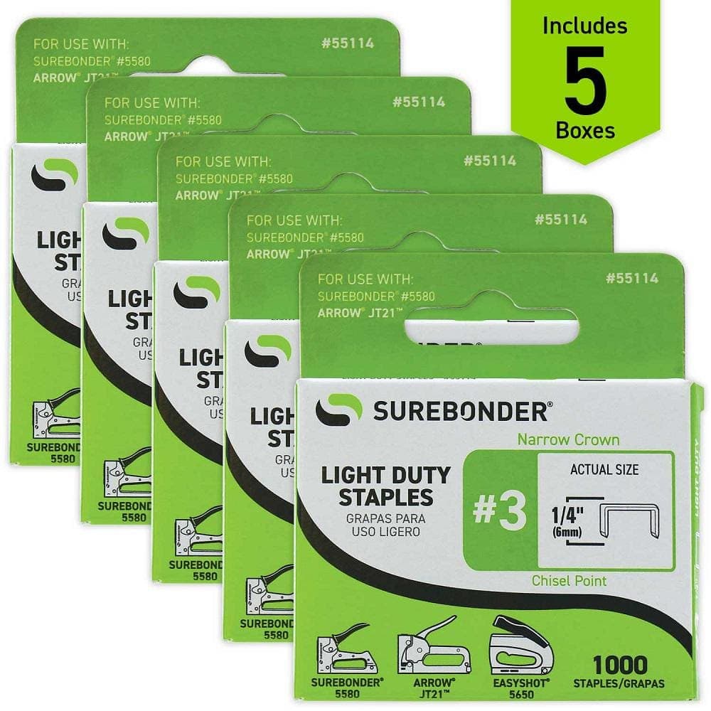 Surebonder 1/4 in. Leg x 7/16 in. Narrow Crown 23-Gauge Collated Standard Staples (5-Pack/1000-Per Box) (2)