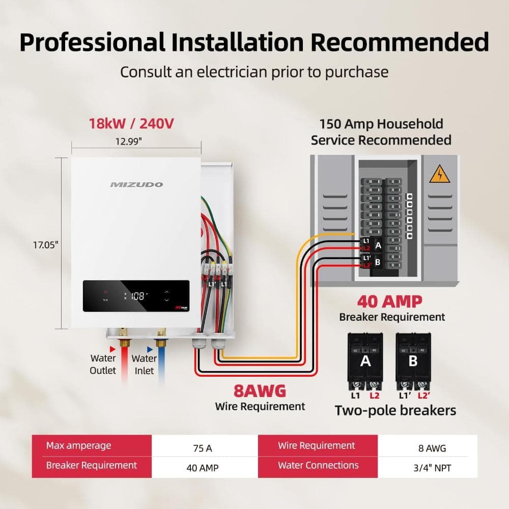 MIZUDO EQUIK Classic 18 kW 3.0 GPM 240-Volt Touch Screen Residential Electric Tankless Water Heater (3)