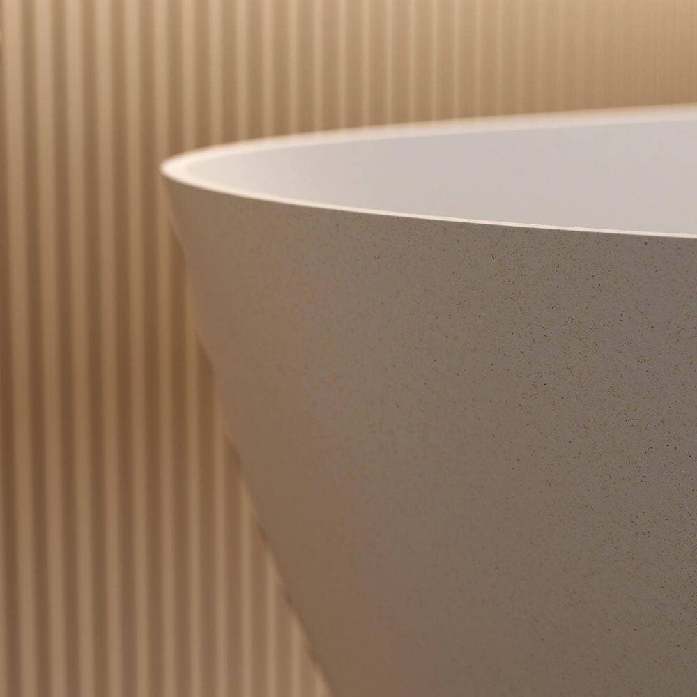 LIVACA 69 in. x 31.9 in. Soaking Freestanding Bathtub with Overflow and Pop-Up Drain in Beige Solid Surface Stone Resin (3)