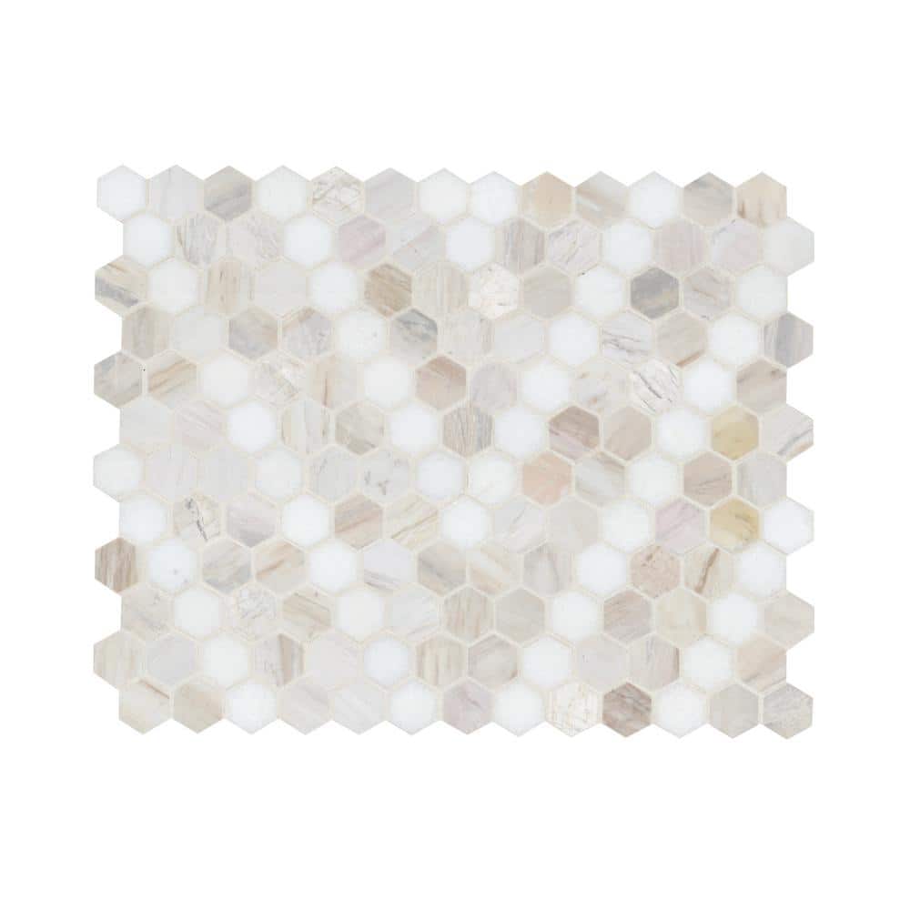 MSI Angora Sazi 11 in. x 14 in. x 0.38 in. Polished Marble Mesh-Mounted Mosaic Floor and Wall Tile (1.04 sq. ft. /Each) (2)