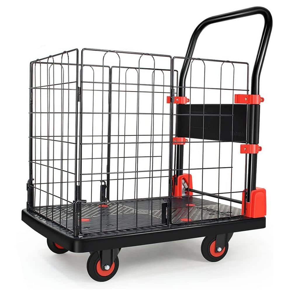 Tidoin 330 lbs. Foldable Platform Push Hand Truck Basket Cage Cart Industrial Use Cart
