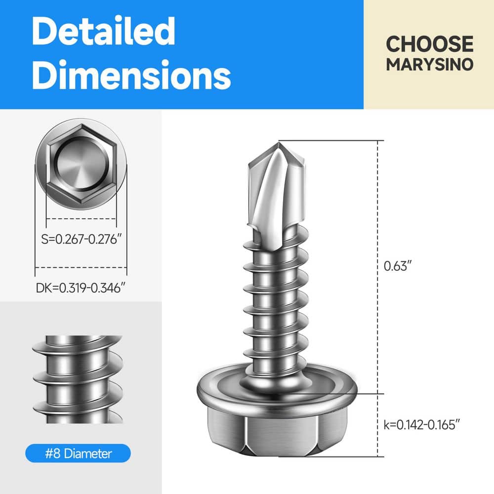 MYWISH #8 x 5/8 in. Silver Hex Washer Head Self Drilling Sheet Metal Screws (100-Pack) (2)