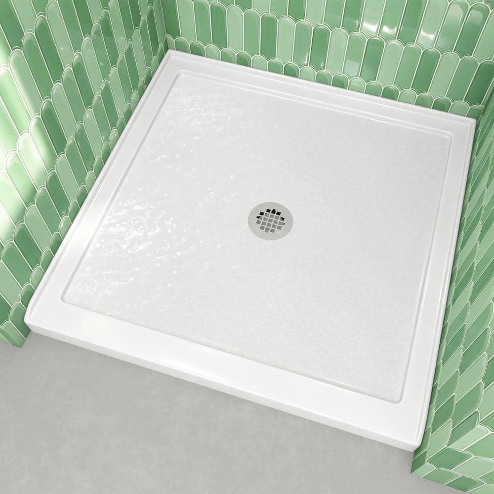 NTQ 34 in. 34 in. Acrylic Single Threshold Alcove Floor Rectangular Shower Pan Base with Drain (2)