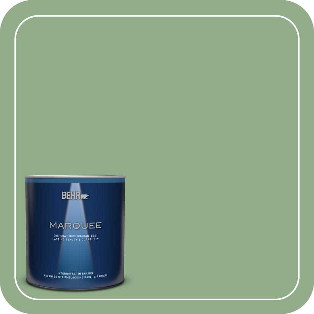 BEHR MARQUEE 1 qt. #MQ6-46 Flora Green One-Coat Hide Satin Enamel Interior Paint & Primer