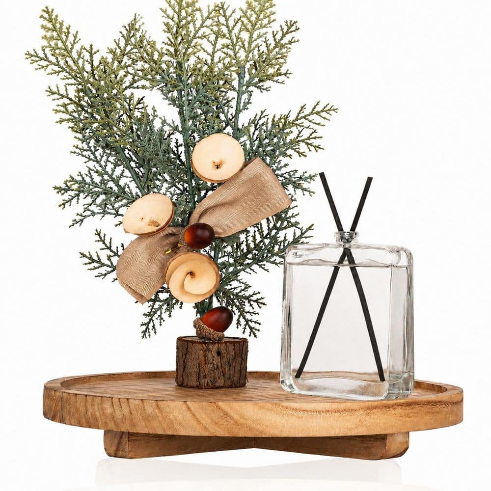 Unbranded Round Wood Riser Soap Tray Countertop Bathroom Counter Organizer Pedestal Stand for Sink and Display