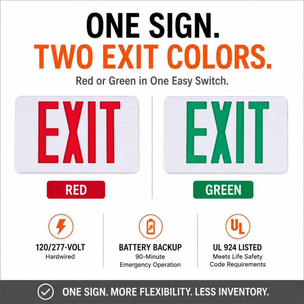 Commercial Electric 1-Pack 14-Watt Equivalent Integrated LED White Exit Sign with Ni-Cad 4.8-Volt Battery (4)
