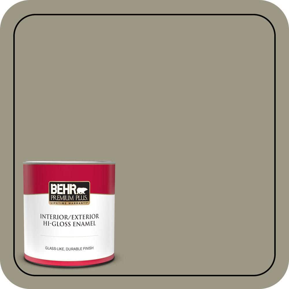 BEHR PREMIUM PLUS 1 qt. #PPU8-20 Dusty Olive Hi-Gloss Enamel Interior/Exterior Paint & Primer (1)