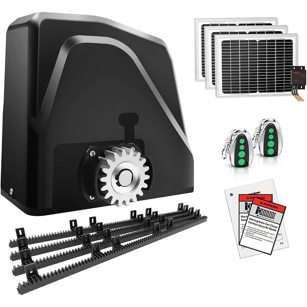 Unbranded Solar Sliding Gate Opener Rack Drive Automatic Gate Motor for Heavy Slide Gates Up to 2600 lbs. Remote Control (1)