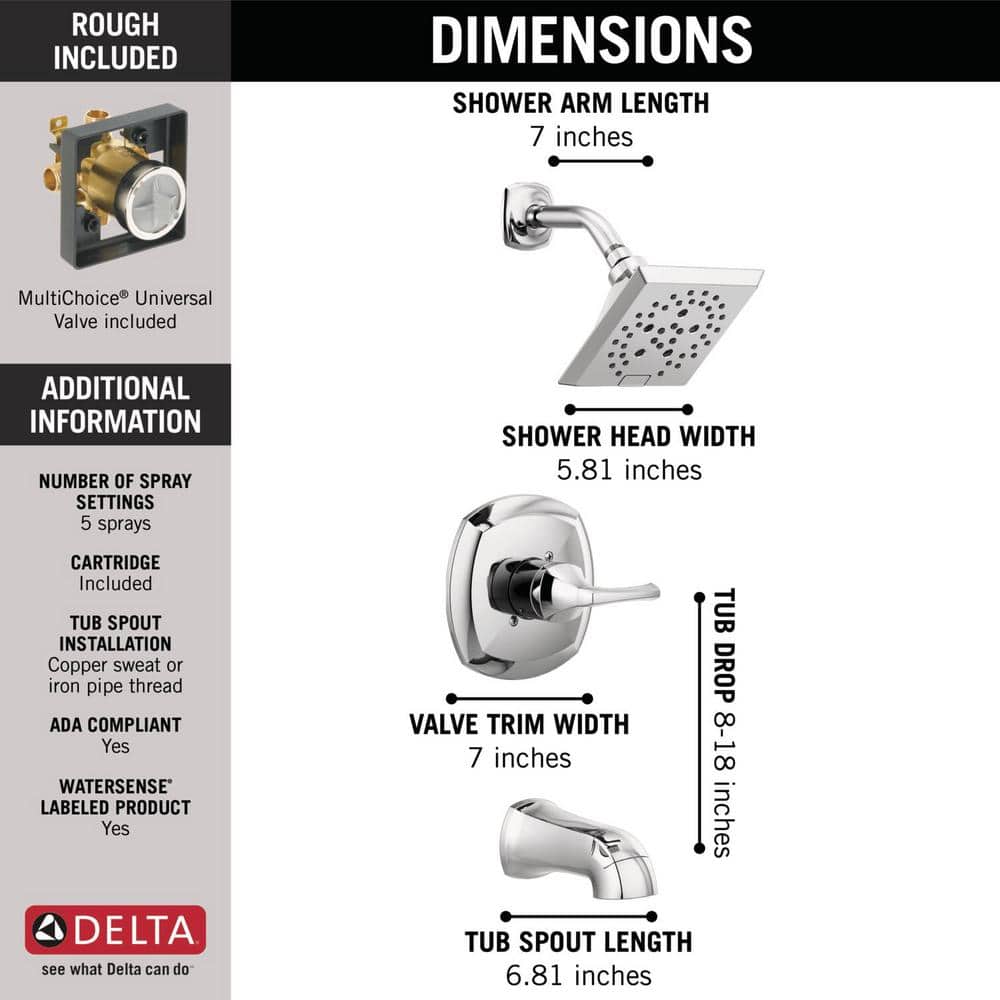 Delta Portwood Single-Handle 5-Spray Tub and Shower Faucet with H2Okinetic in Chrome (Valve Included) (3)