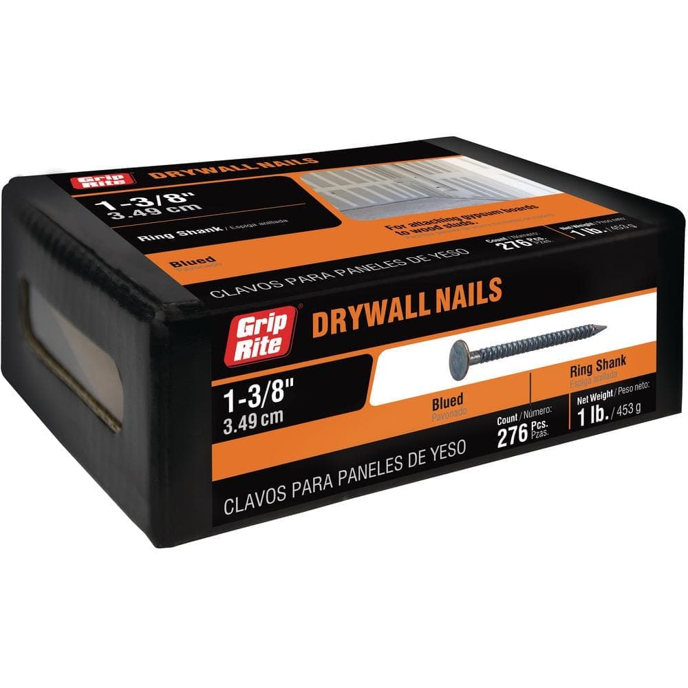 Grip-Rite 1-3/8 in. x 12-1/2-Gauge Blued Ring Shank Drywall Nails 1 lb. Box (1)