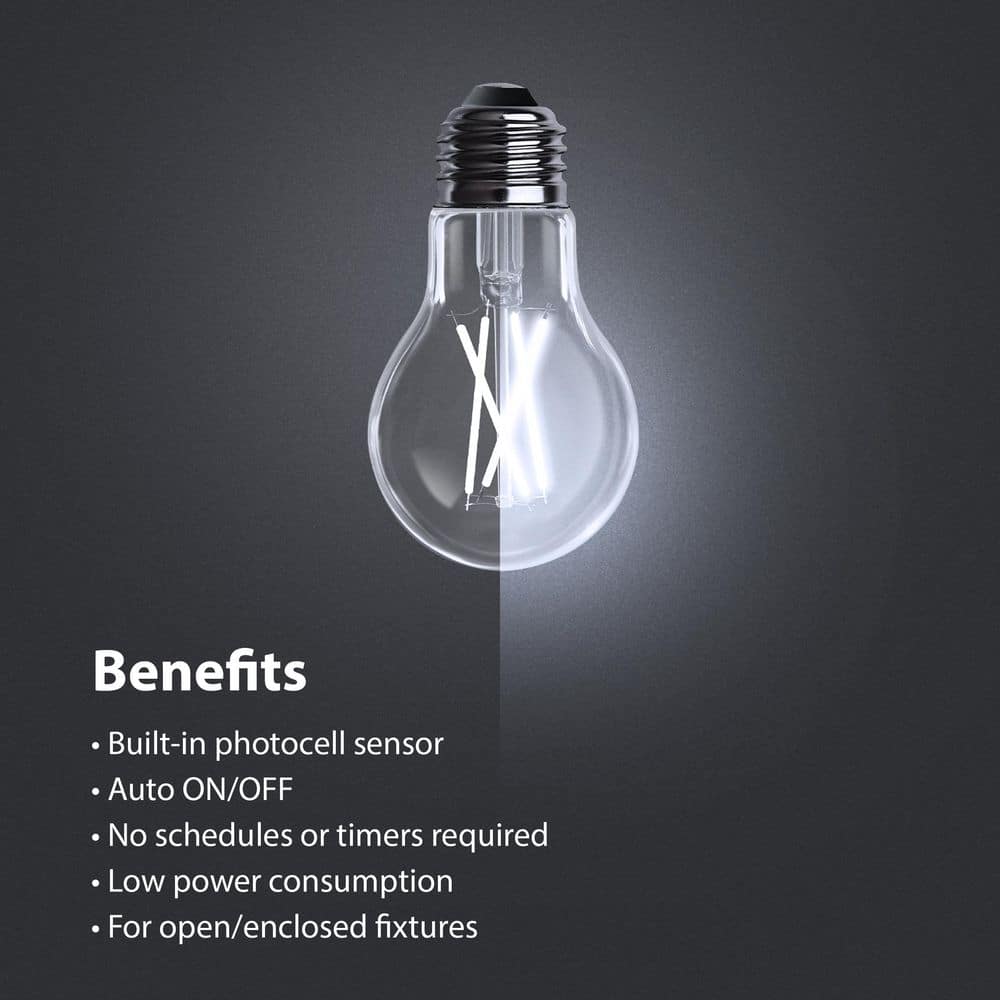 Feit Electric 60-Watt Equivalent A-style A19 Non-Dimmable Dusk to Dawn Clear Filament E26 LED Light Bulb, Soft White 2700K (1-Pack) (4)