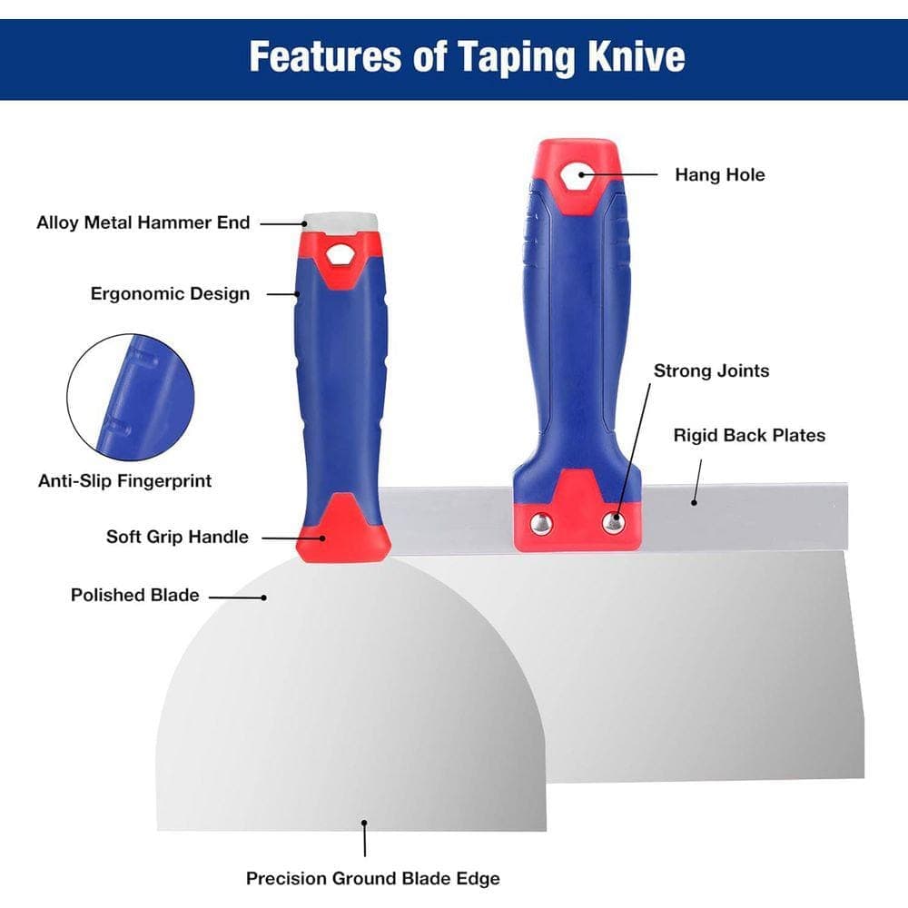 KIWDZFU 6-10-12 Stainless Steel Drywall Taping Knife Set with Comfort Grip and Balanced Control (3)