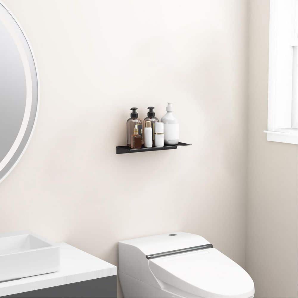 NVNOO 12 in. Black Metal Floating Shelf for Bathroom Wall Storage (3)