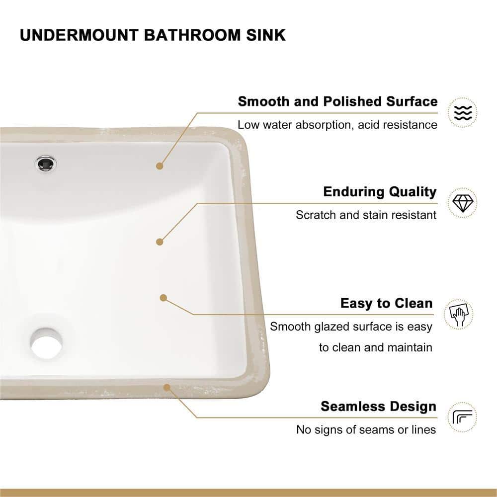 Kahomvis 18.5 in. Undermount Rectangular Bathroom Sink with Overflow in White Ceramic (3)