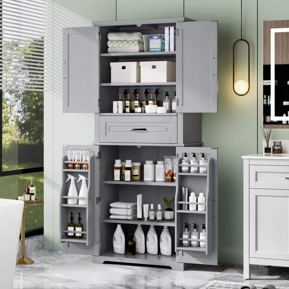 YSQCAR 30 in. W x 15.7 in. D x 72 in. H Freestanding White Linen Cabinet with Slide Rails and Adjustable Shelf (2)