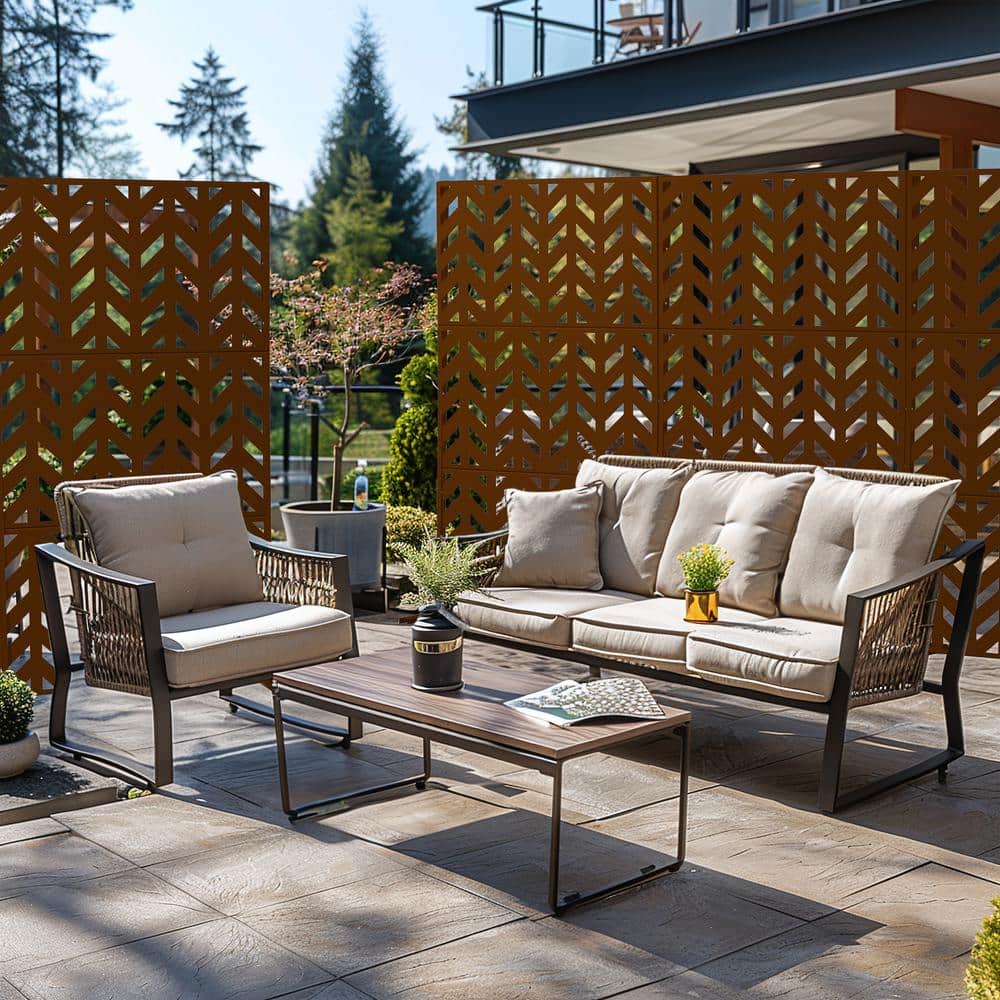 Dovelina 72 in. Keith Metal Outdoor Garden Fence Privacy Screen Garden Screen Panels in Brown (3)