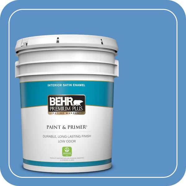 BEHR PREMIUM PLUS 5 gal. #MQ4-26 Come Sail Away Satin Enamel Low Odor Interior Paint & Primer (2)