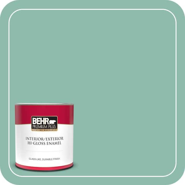 BEHR PREMIUM PLUS 1 qt. #MQ6-37 Mild Evergreen Hi-Gloss Enamel Interior/Exterior Paint & Primer (2)