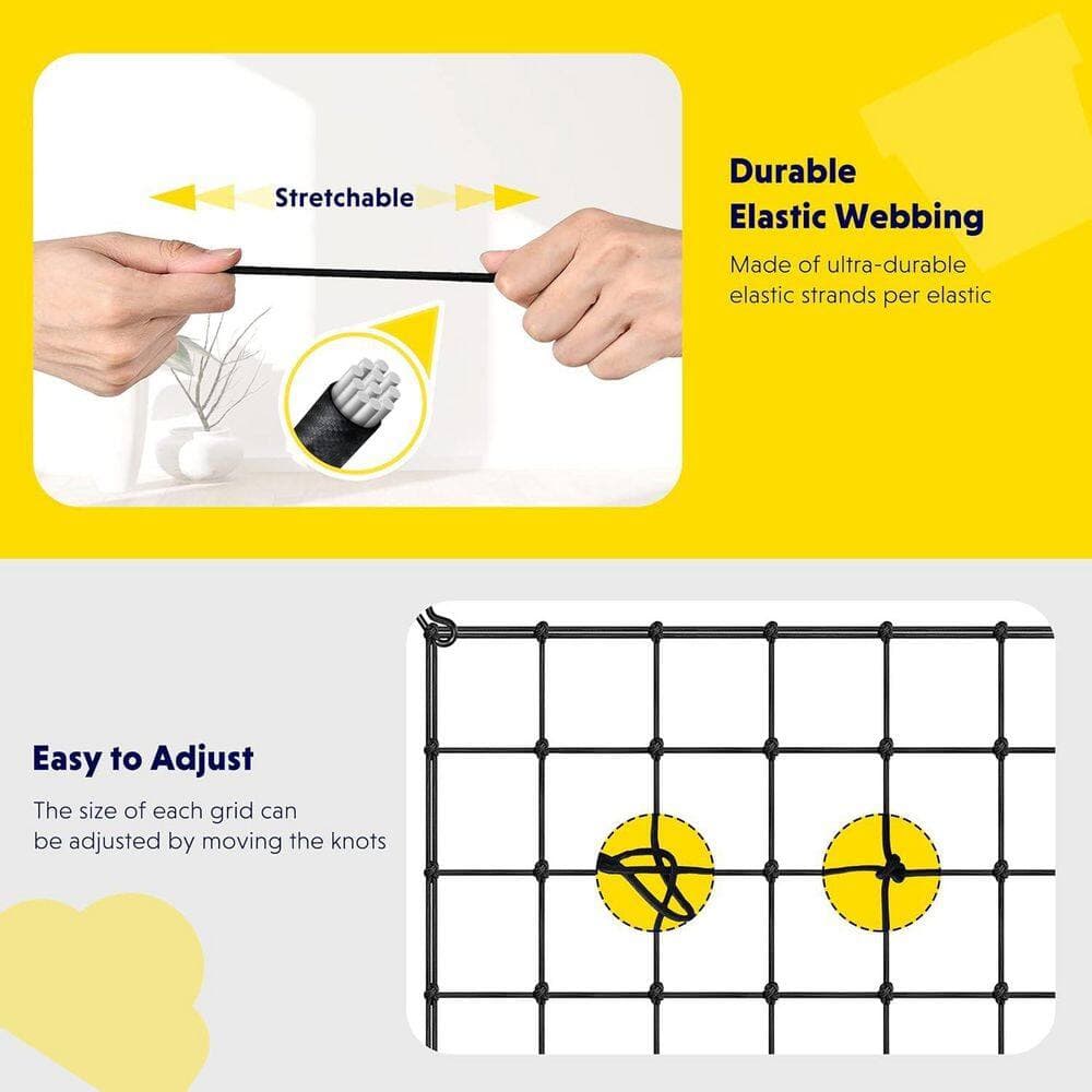 NVNOO 5 ft. x 5 ft. Heavy Duty Elastic Trellis Netting with Hooks for Grow Tent, Gardening, Climbing Plants, Black (2-Pack) (2)