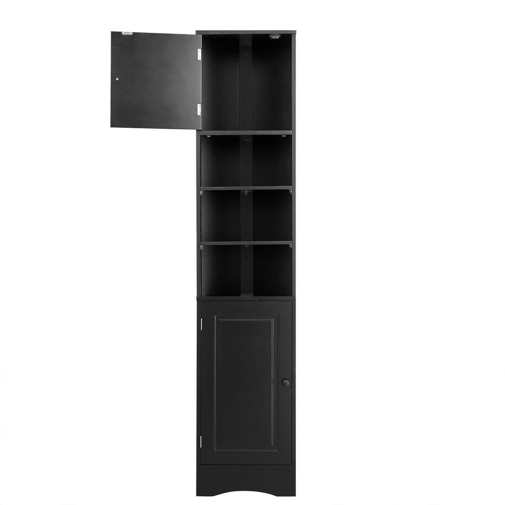 cadeninc 14.6 in. W x 9.4 in. D x 66.9 in. H Black Bathroom Corner Cabinet with 2-Doors and Adjustable Shelves (3)