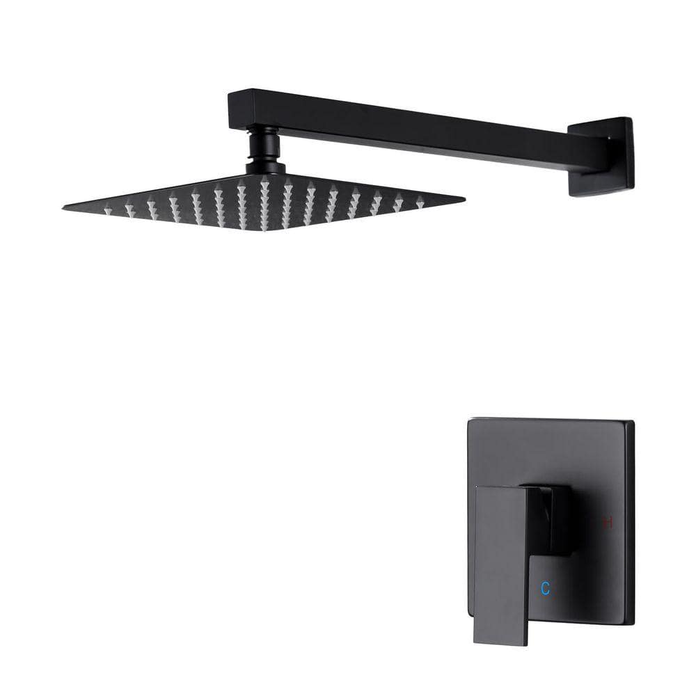 IVIGA Single Handle Square 1-Spray Shower Faucet 1.8 GPM with 15 in. Shower Arm and Pressure Balance in Matte Black (1)