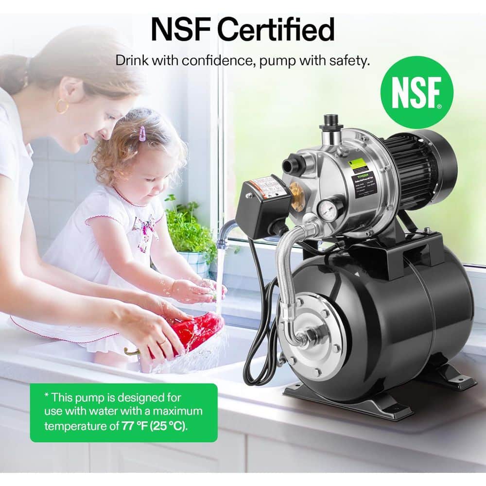 VIVOSUN 1.6 HP NSF Certified 1320 GPH Shallow Well Pump with Pressure Tank (2)
