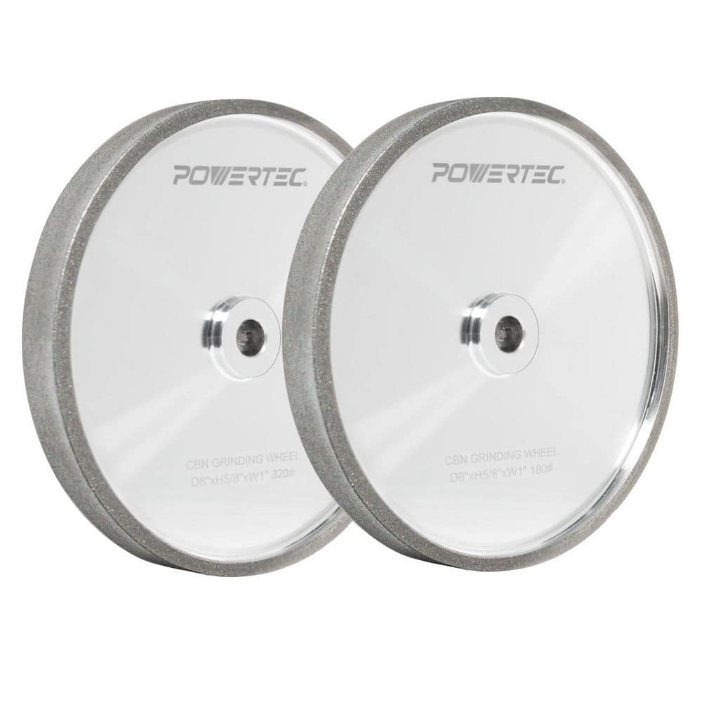 ‎POWERTEC 8 in. x 1 in. W, 5/8 in. Arbor CBN Bench Grinding Wheel, 180 & 320 Grit for Sharpening HSS Tool/Lathe Tool (2-Pack) (1)