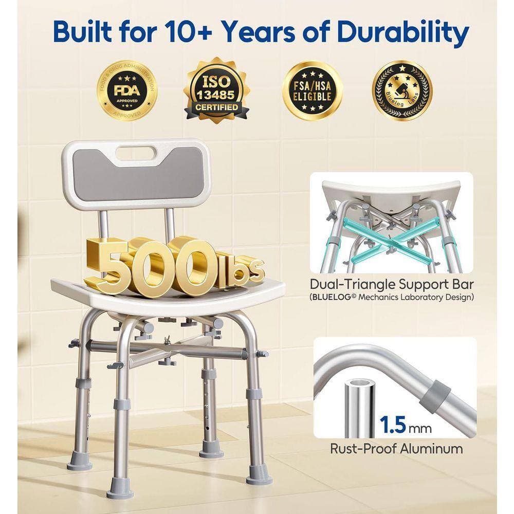 JFVKAF 16.5 in. W Adjustable Height Aluminum Shower Chair in Gray for Elderly and Disabled,  500 lbs. Capacity (2)