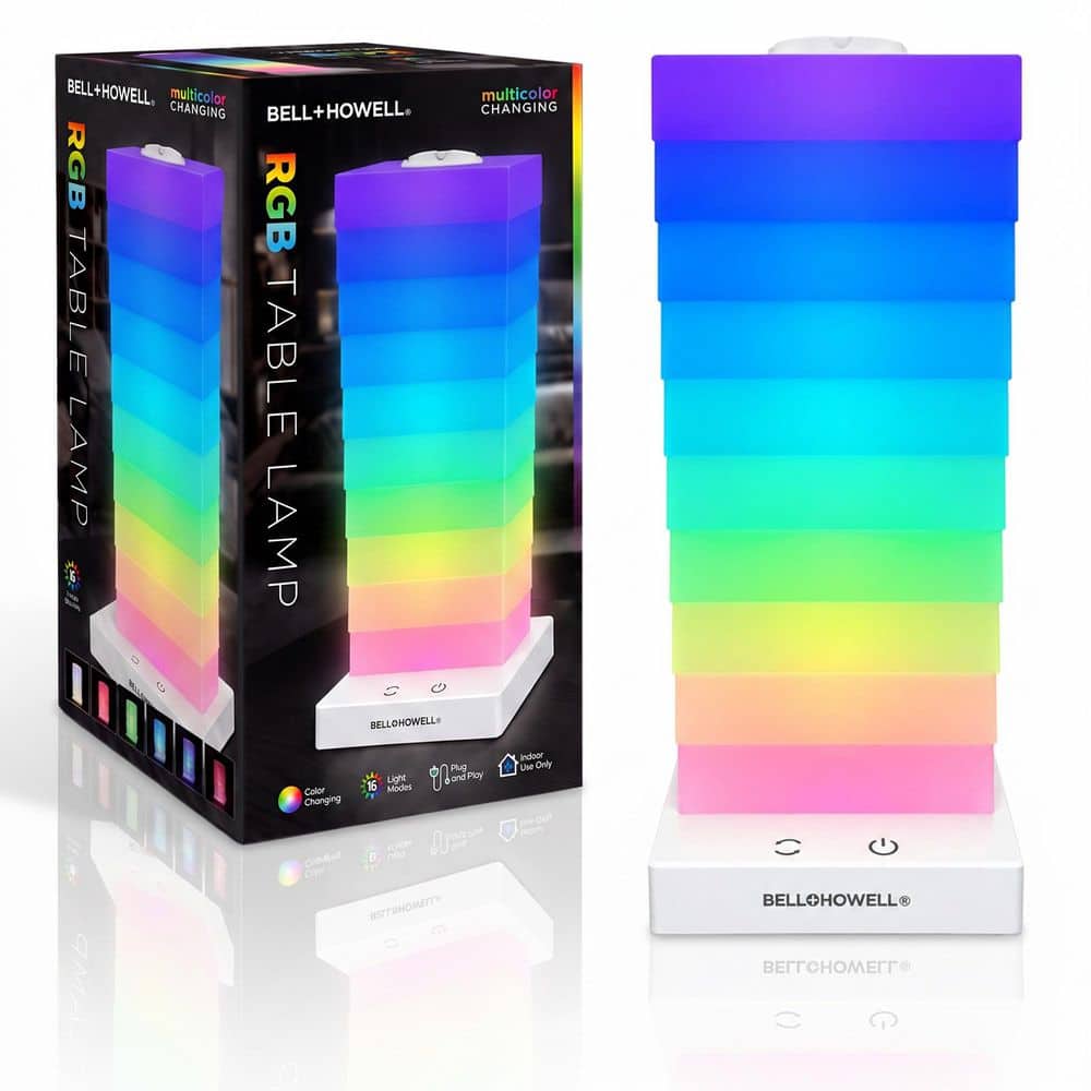 Bell + Howell RGB LED Tower Desk Lamp 10 in. White Novelty Touch Tower Indoor Table Lamp for Mood Lighting (3)